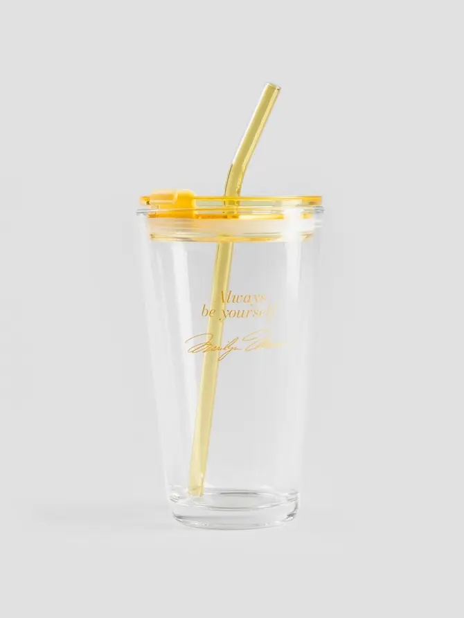 Szklanka MONROE SUMMER ze słomką i cytatem żółta 0,4 l
