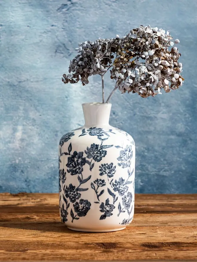 Wazon FLORAL HAMPTONS ceramiczny niebieskim wzorem 12x20 cm
