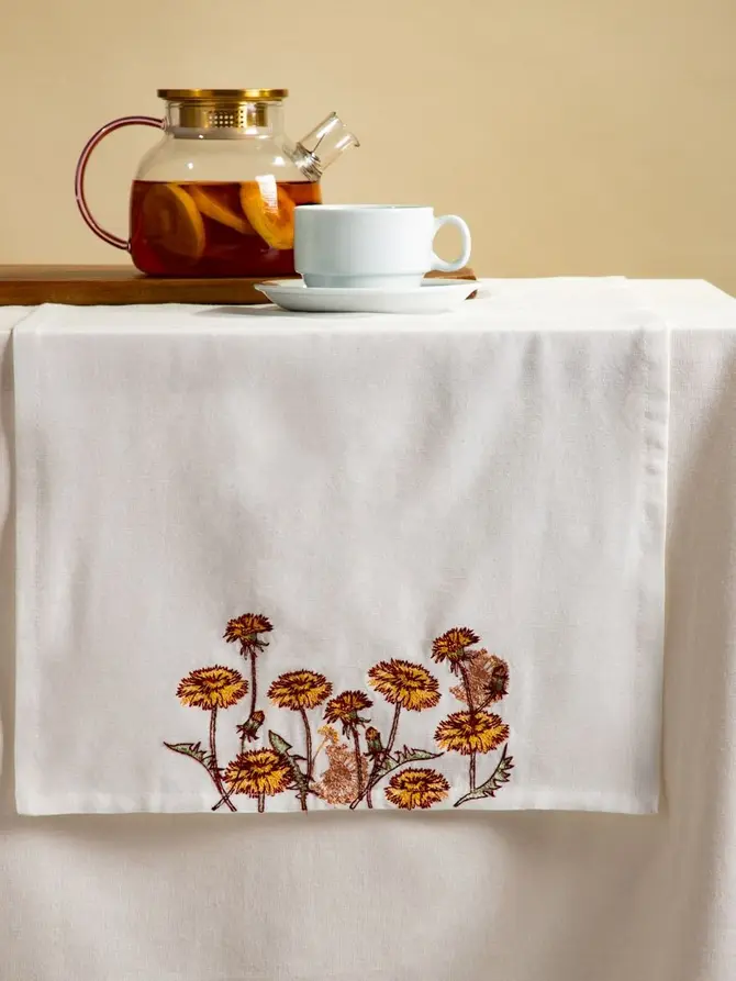Bieżnik MEADOW FLOWERS z haftowanymi mleczami 40x160