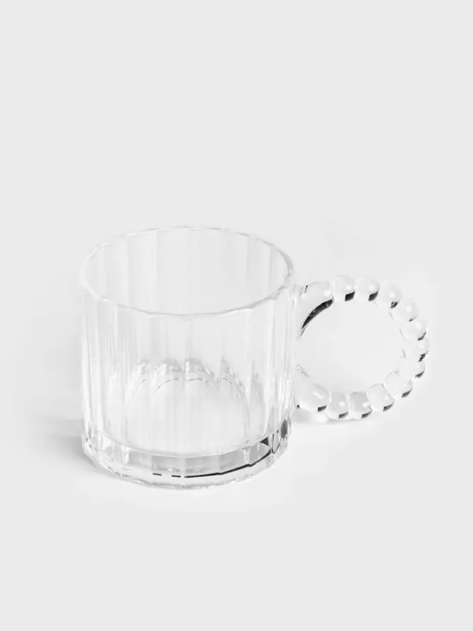 Filiżanka GLASSIC szklana ryflowana z koralikowym uchem 0,3 l