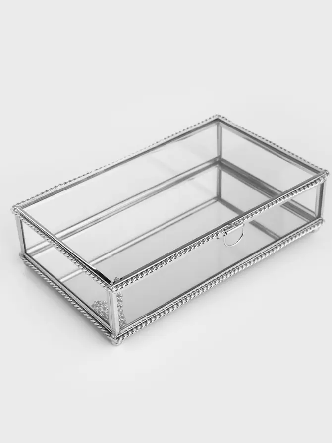 Szkatułka na biżuterię GRAZIA z warkoczem srebrna 20x12x5 cm