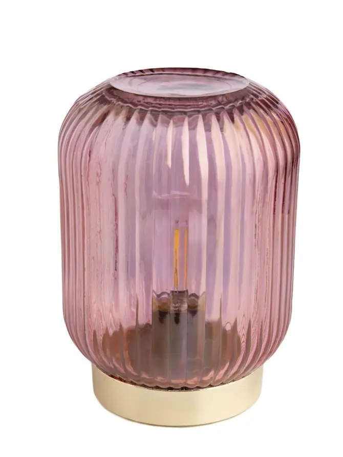 Lampion LED MAWAR ryflowany perłowy różowy 11x15,5 cm