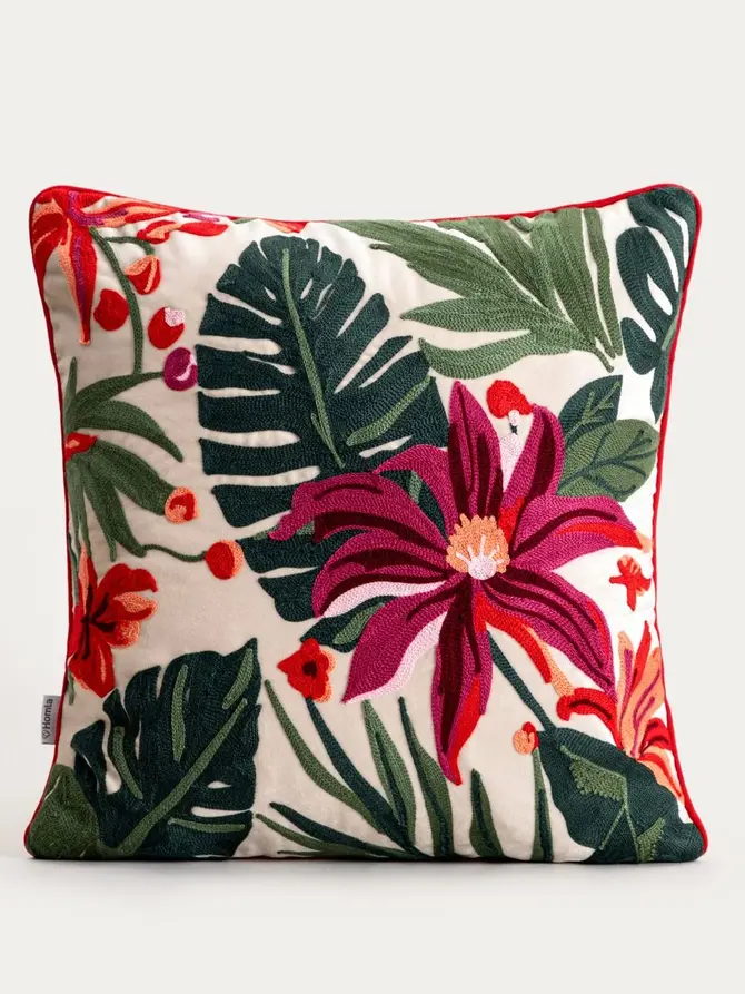 Poszewka SONAL z haftowanym tropikalnym wzorem 45x45cm