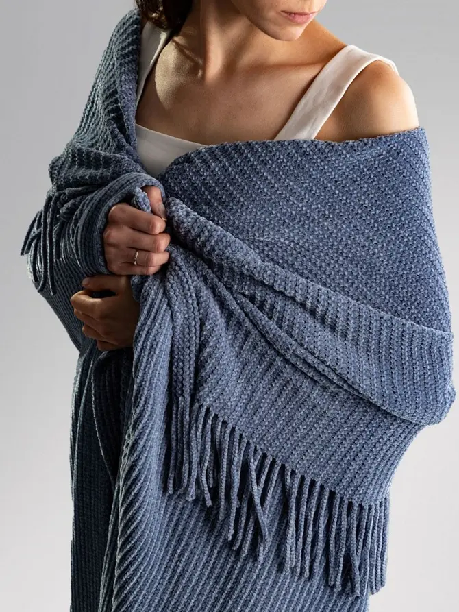 Koc CHENILLE szenilowy niebieski 130x170
