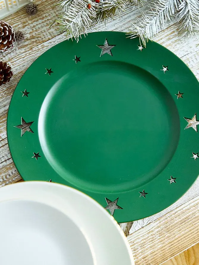 Taca ozdobna PLAST z gwiazdkami zielona 33 cm
