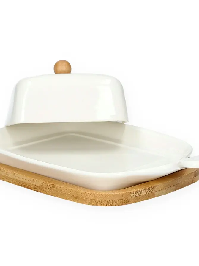 Maselniczka FINCAN porcelanowa z bambusową podstawką 22 cm