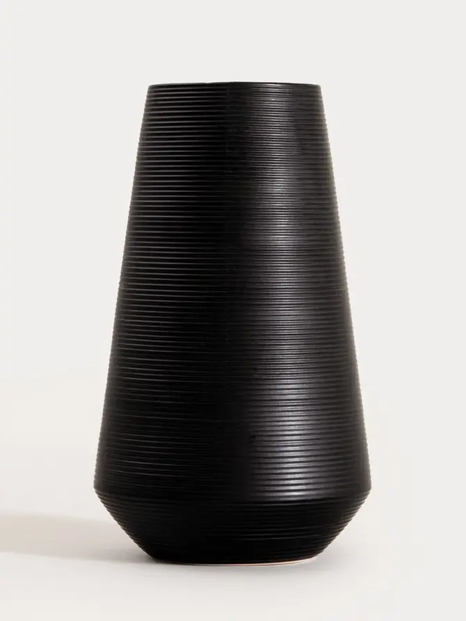 Wazon GIA ceramiczny ryflowany czarny 23x14 cm
