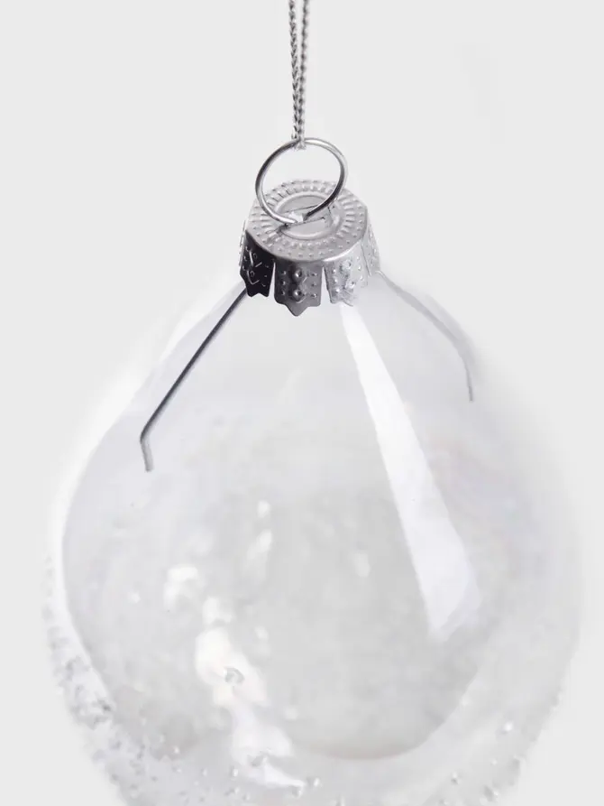 Bombka FJER szklana podłużna z drobinkami, mrożone szkło 12,5x6 cm