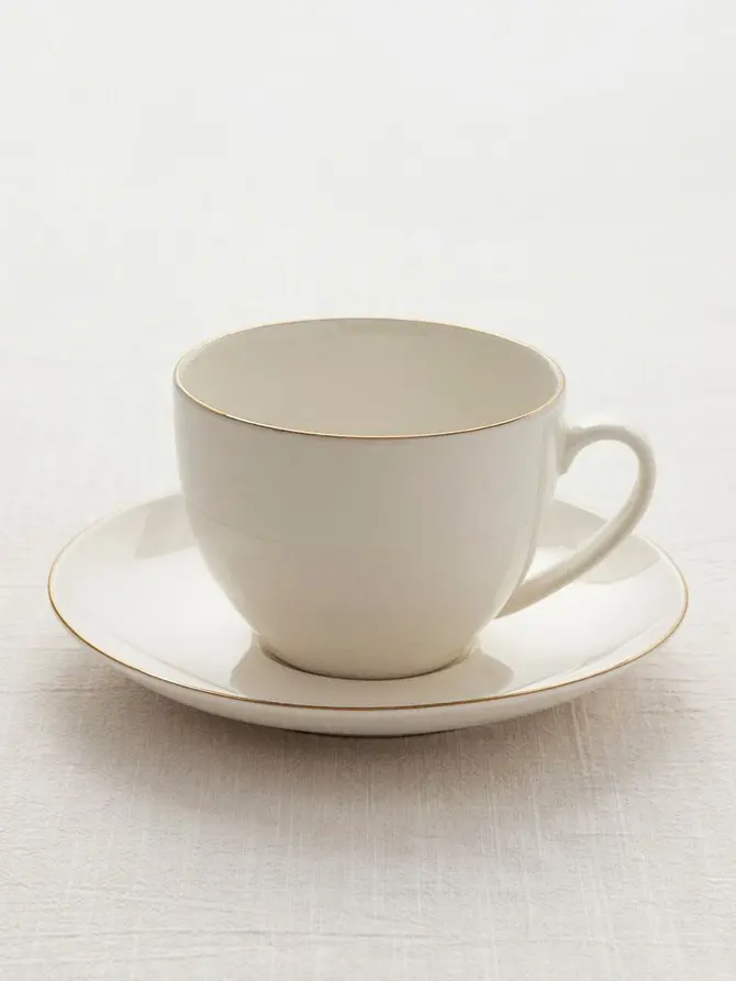 Filiżanka ze spodkiem AUROO porcelanowa ze złotą obwódką 0,25 l