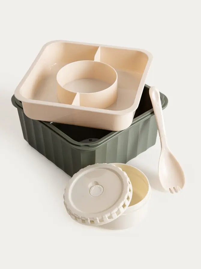Lunchbox POPPIE z łyżeczką khaki 2,15 l