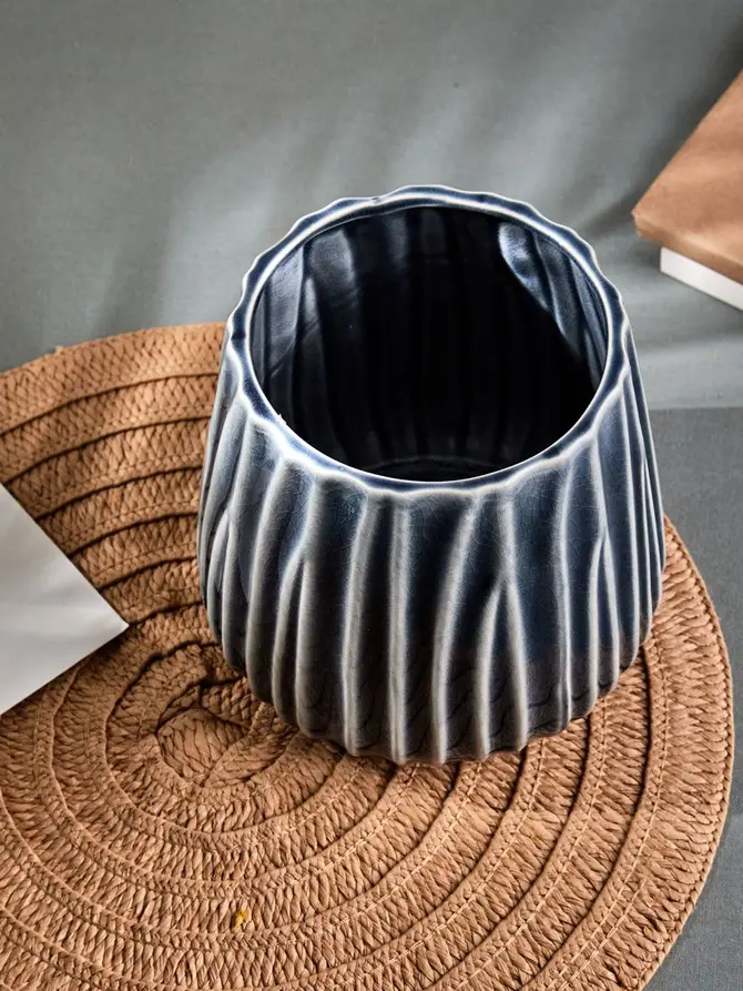 Osłonka na doniczkę DELLI ceramiczna niebieska 17,5x17,5x16 cm