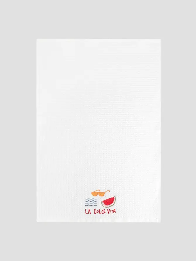 Ręcznik kuchenny LA DOLCE VITA biały waflowy z kolorowym wzorem 45x65 cm