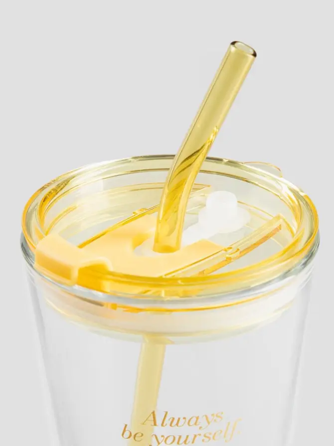 Szklanka MONROE SUMMER ze słomką i cytatem żółta 0,4 l
