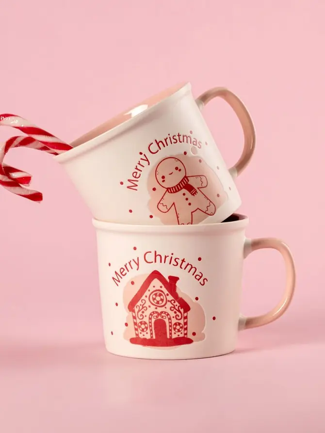 Zestaw kubków GLIMSY porcelanowych z różowym uchem 2 szt. 0,3 l