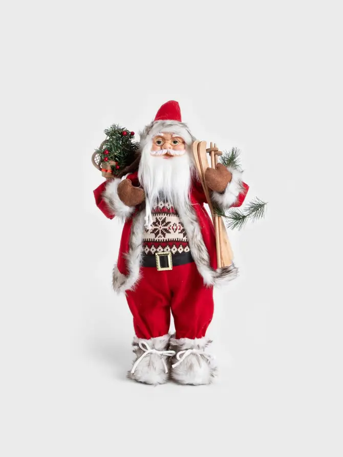 Skrzat CLAUSE Mikołaj duży z nartami i sweterkiem 60 cm