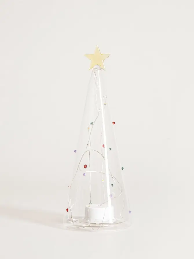 Dekoracja LED LAAWEL szklana choinka w kropki 23,5 cm