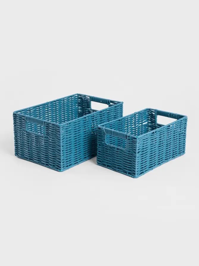 Kosz pleciony SORMI do przechowywania niebieski 2 el. 30×20×14 cm / 25×15×14 cm
