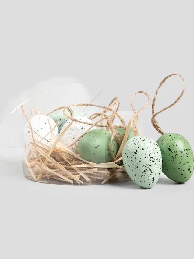 Zawieszka MARVA jajka biało-pistacjowe zestaw duży 9 szt. 3x4 cm