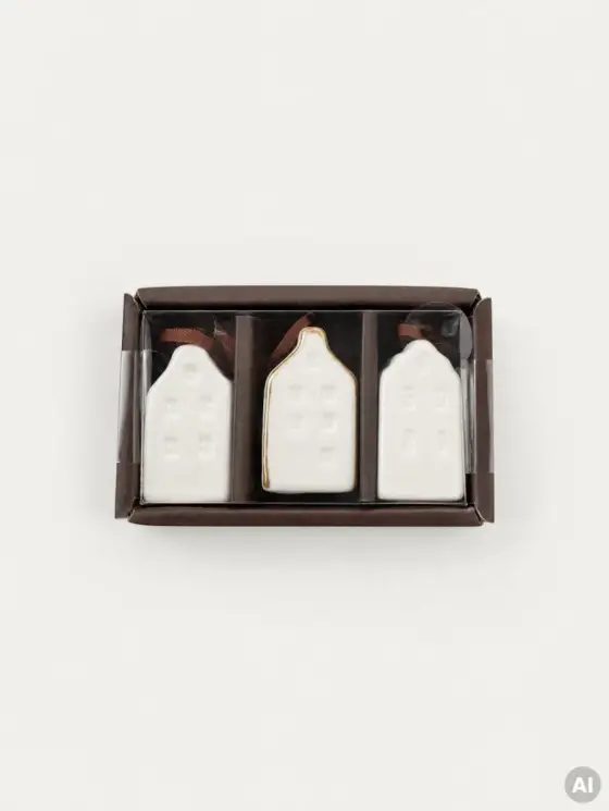 Zestaw zawieszek LUNARA ceramiczne domki białe 4,5 cm 3 szt.
