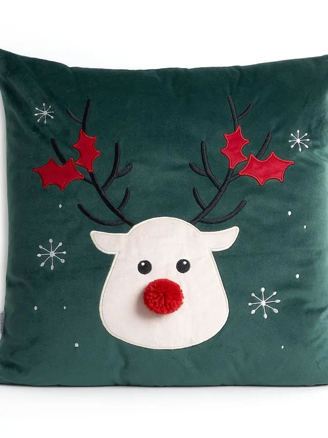 Poszewka REINDEER z pomponem zielona 45x45 cm