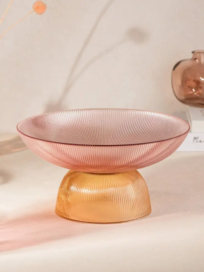 Patera MEGALO szklana różowo - żółta 25 cm