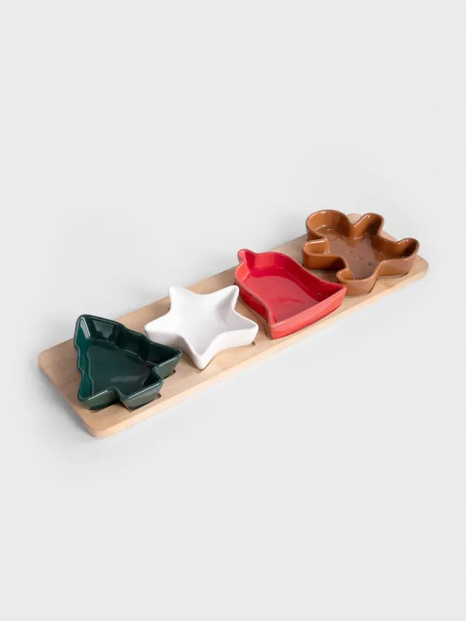 Deska do serwowania TROEL z 4 kolorowymi miseczkami 39x12 cm