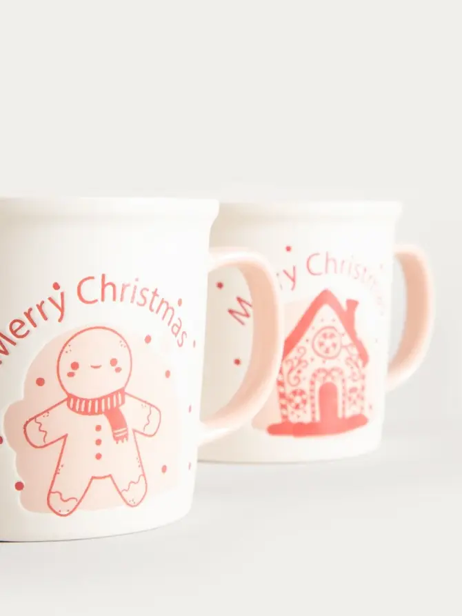 Zestaw kubków GLIMSY porcelanowych z różowym uchem 2 szt. 0,3 l