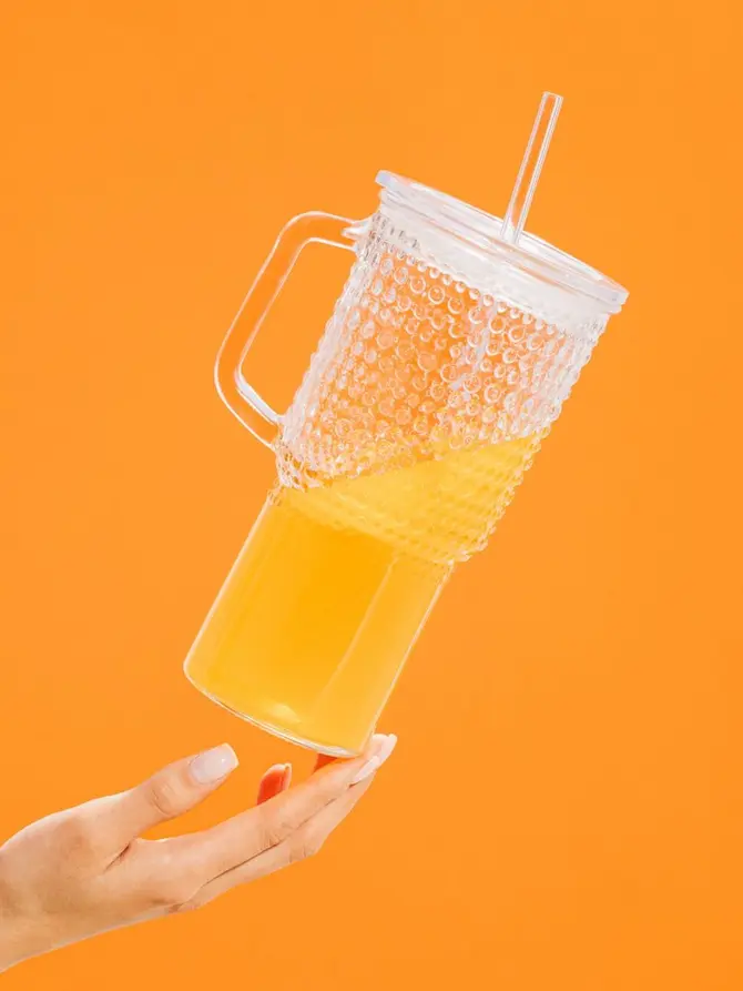 Szklanka BERE w kropki ze szklaną słomką 1 l