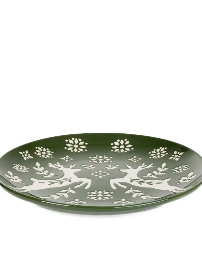 Talerz AVERO deserowy zielony z jelonkami 21 cm