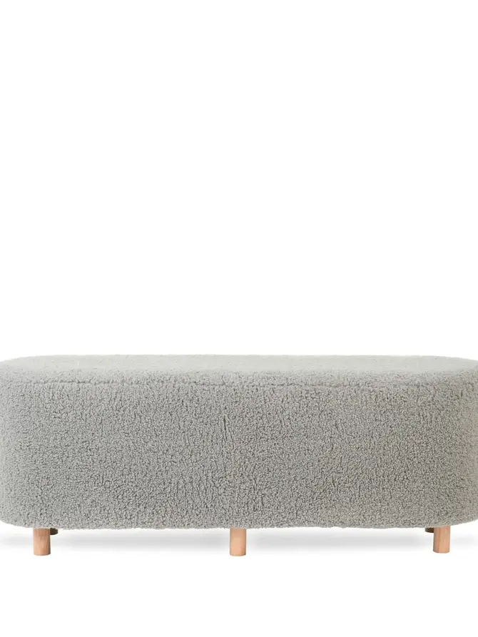 Ławka ELSA szara w tkaninie TEDDY BOUCLÉ 120x40x44 cm