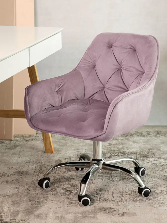 Fotel FLOSSI welurowy obrotowy różowy 57x61x80-90 cm