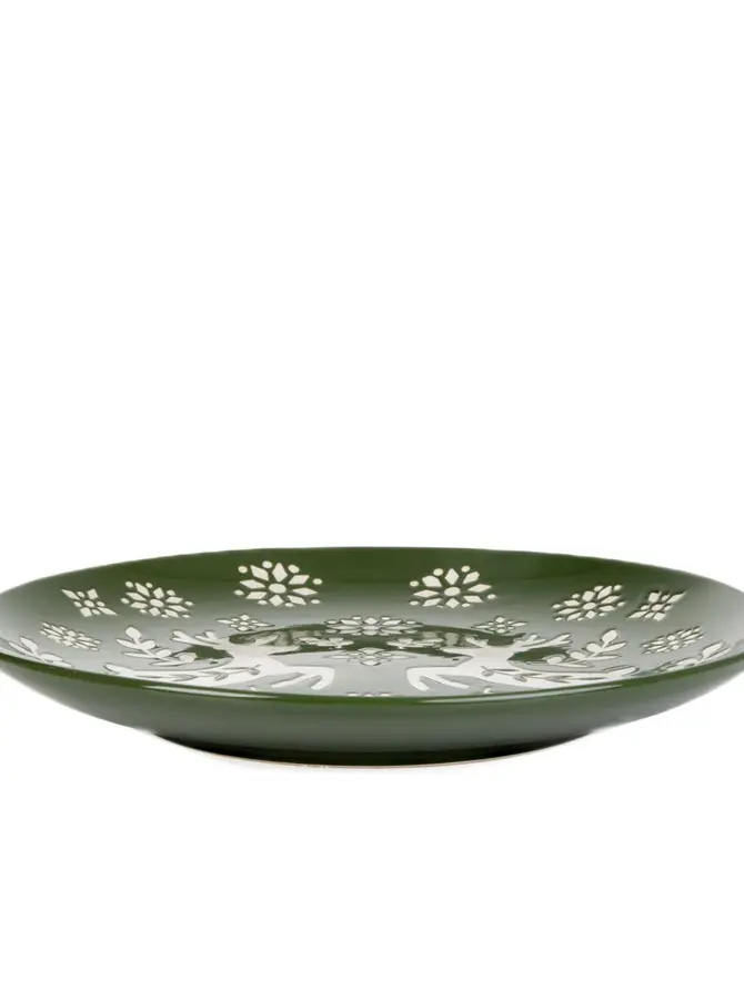 Talerz AVERO deserowy zielony z jelonkami 21 cm