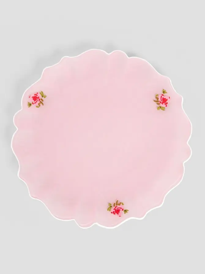 Talerz PINK MILKY deserowy z białym rantem 20 cm