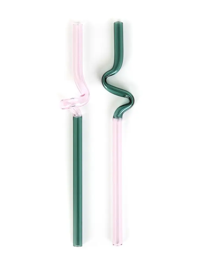 Zestaw słomek RIJO szklanych różowo-zielonych 2 szt.