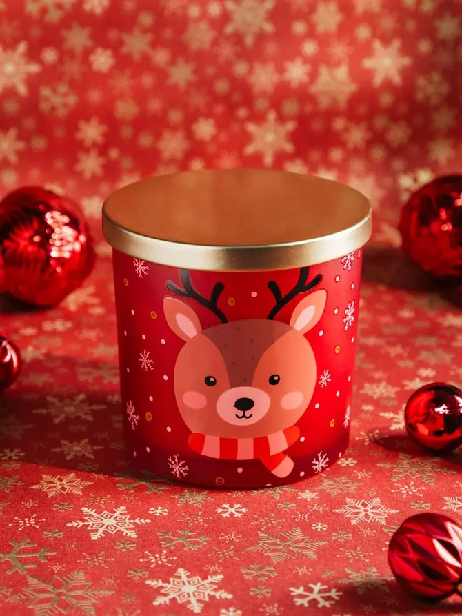 Świeca zapachowa REINDEER z reniferem czerwona 300 g