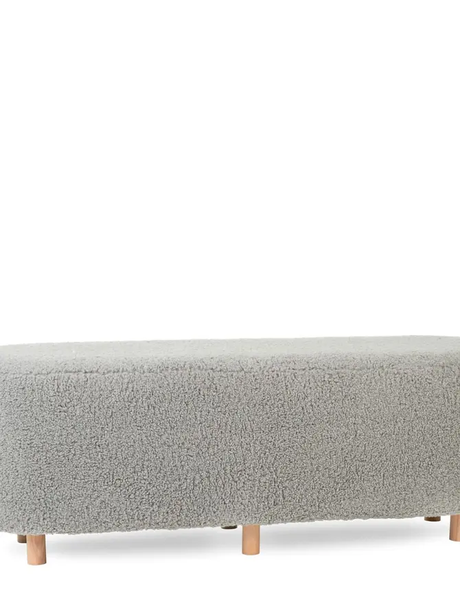 Ławka ELSA szara w tkaninie TEDDY BOUCLÉ 120x40x44 cm