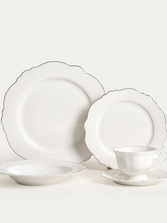 Filiżanka ze spodkiem ELORIA porcelanowa ze srebrnym rantem 0,2 l