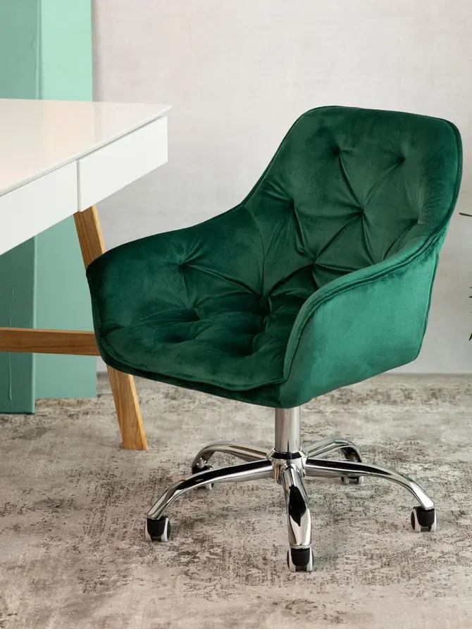 Fotel FLOSSI welurowy obrotowy zielony 57x61x80-90 cm