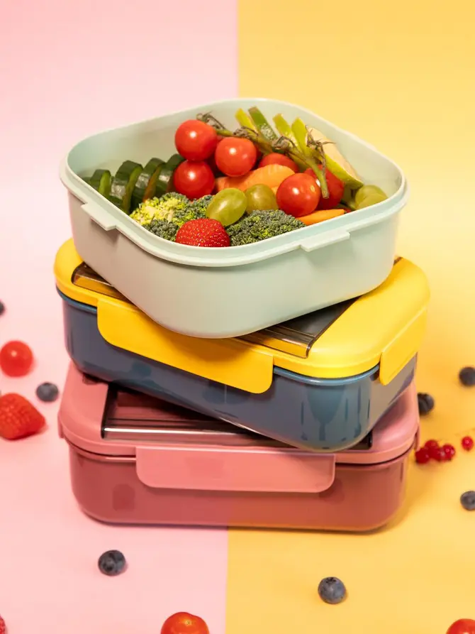 Lunchbox KLODI ze sztućcami zielono-żółty 1,1 l