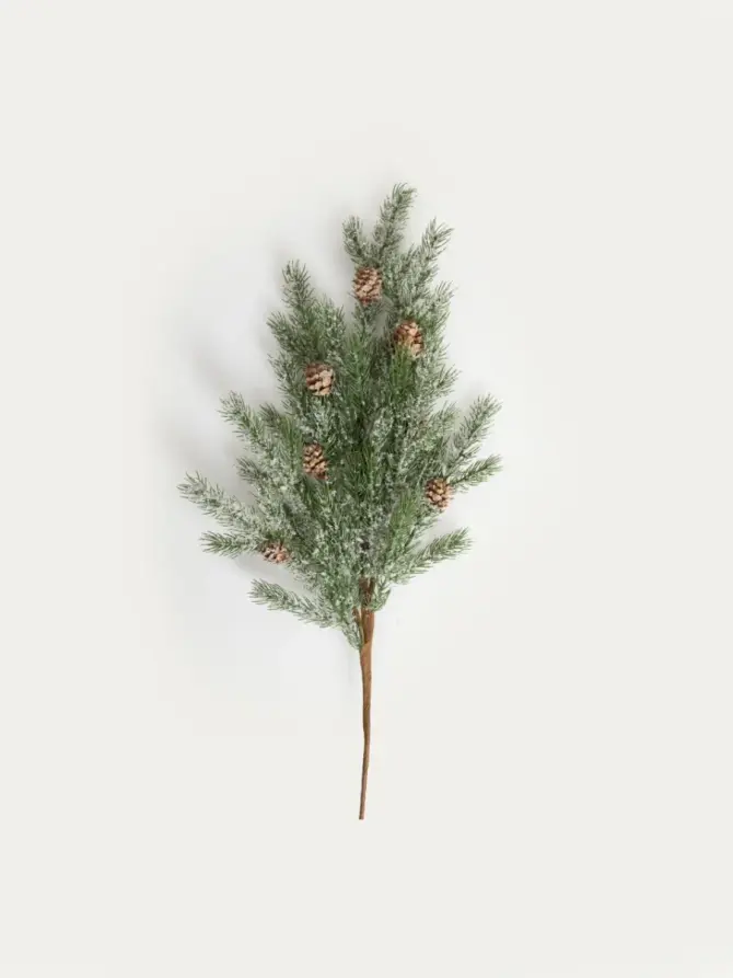 Gałązka sztuczna EVIRA ośnieżona z szyszkami 80 cm
