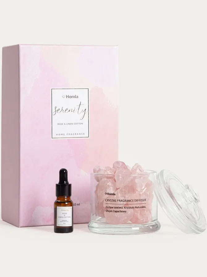 Zestaw zapachowy SERENITY Rose & Linen Cotton 300 g + 10 ml