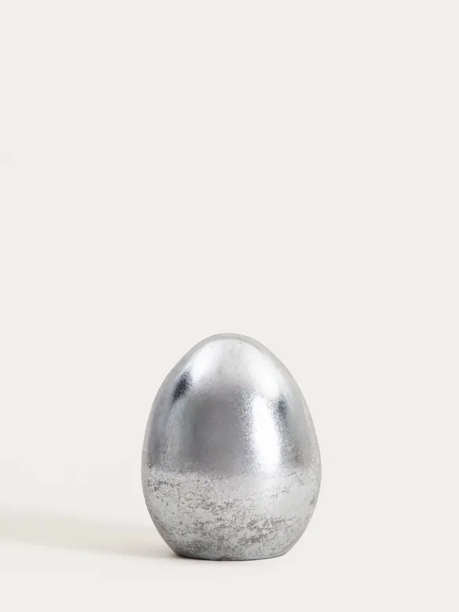 Figurka DESO jajko małe, srebrne 10x12,7 cm
