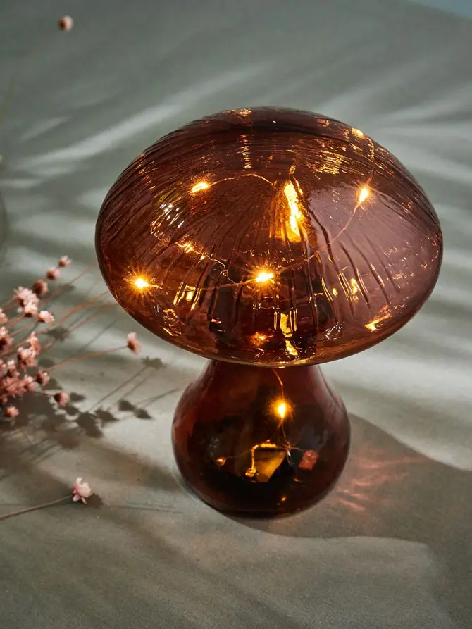 Lampion LED AUTUMN AURA grzybek brązowy 13,5x18 cm