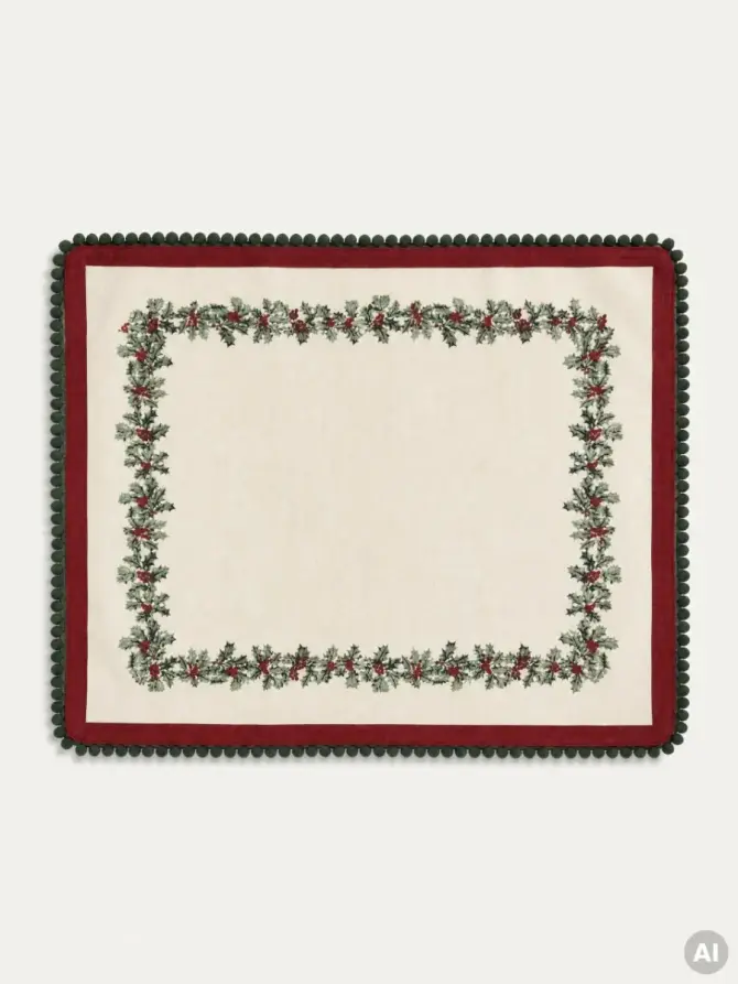 Maty stołowe HOLLY bawełniane ze świątecznym wzorem i lamówką, zestaw 2 szt. 2*30x45cm