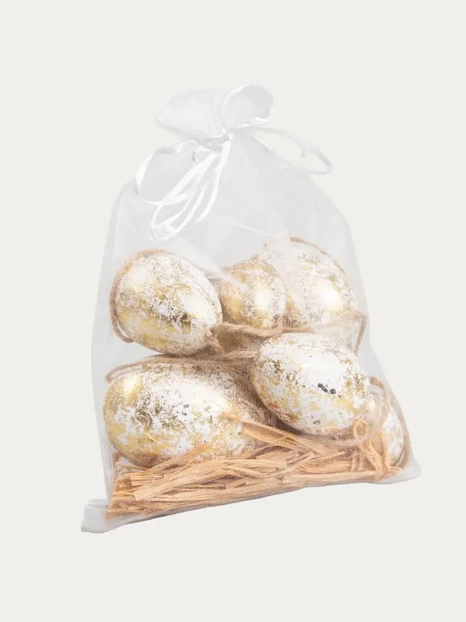 Zestaw zawieszek SPRINKLE jajka biało-złote 8 szt.