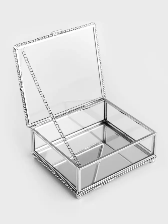 Szkatułka na biżuterię GRAZIA z warkoczem srebrna 13x11x5 cm