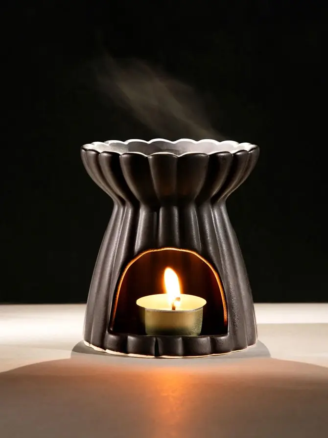 Kominek BELLA ceramiczny ryflowany czarny 9,5x9,5x11 cm