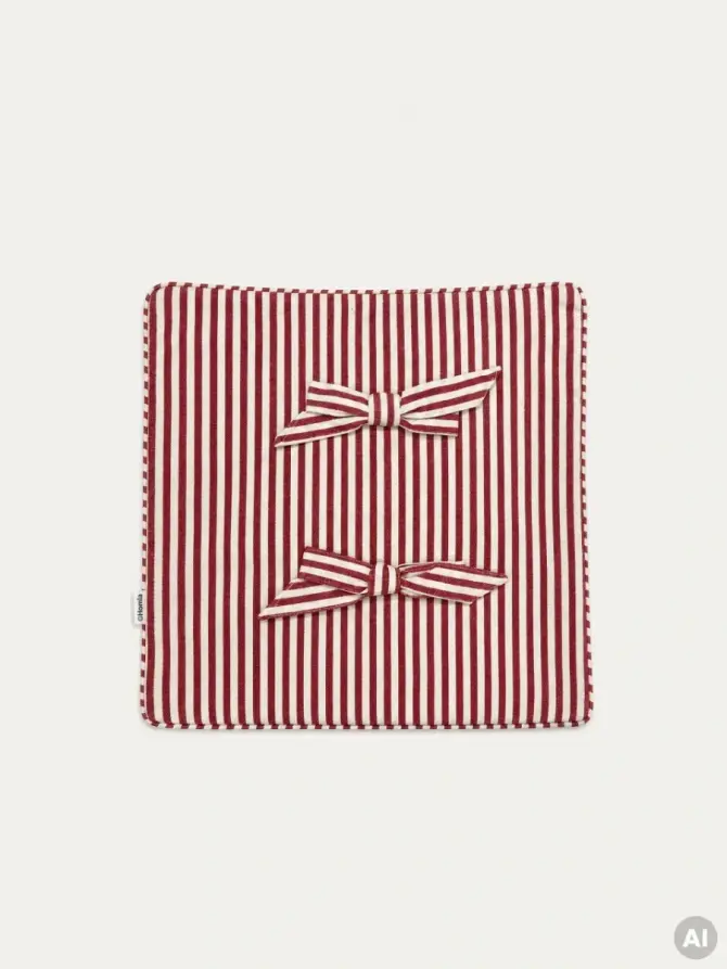 Poszewka SELUNE bawełniana z kokardkami w czerwone paski 45x45 cm