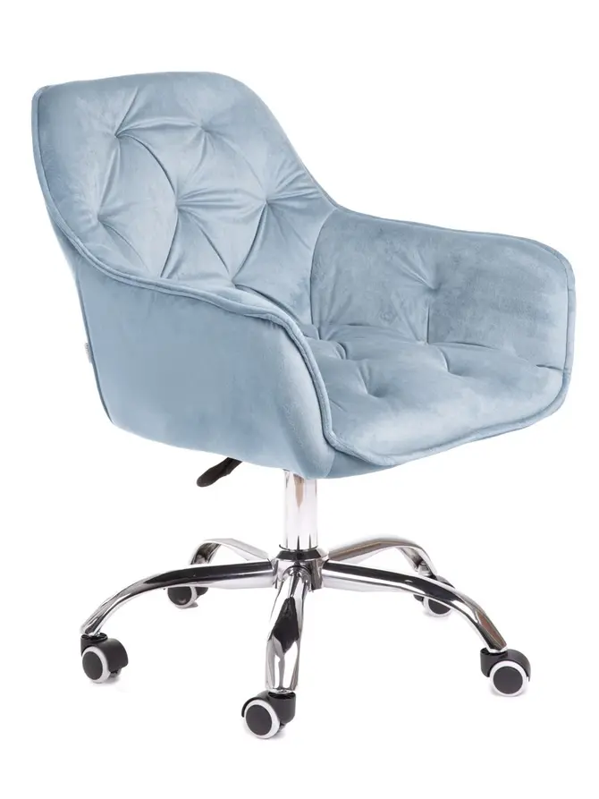 Fotel FLOSSI welurowy obrotowy niebieski 57x61x80-90 cm