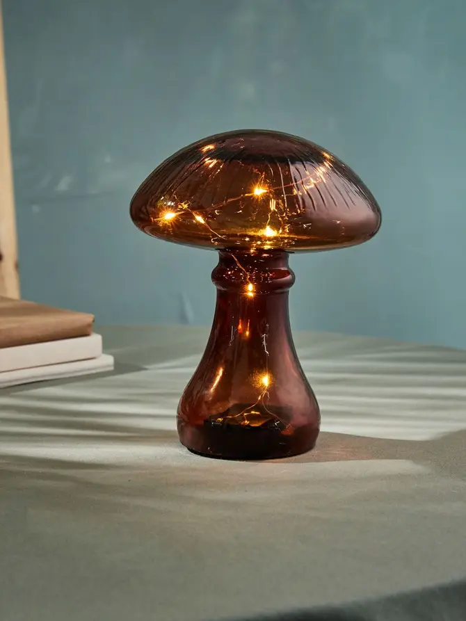 Lampion LED AUTUMN AURA grzybek brązowy 13,5x18 cm